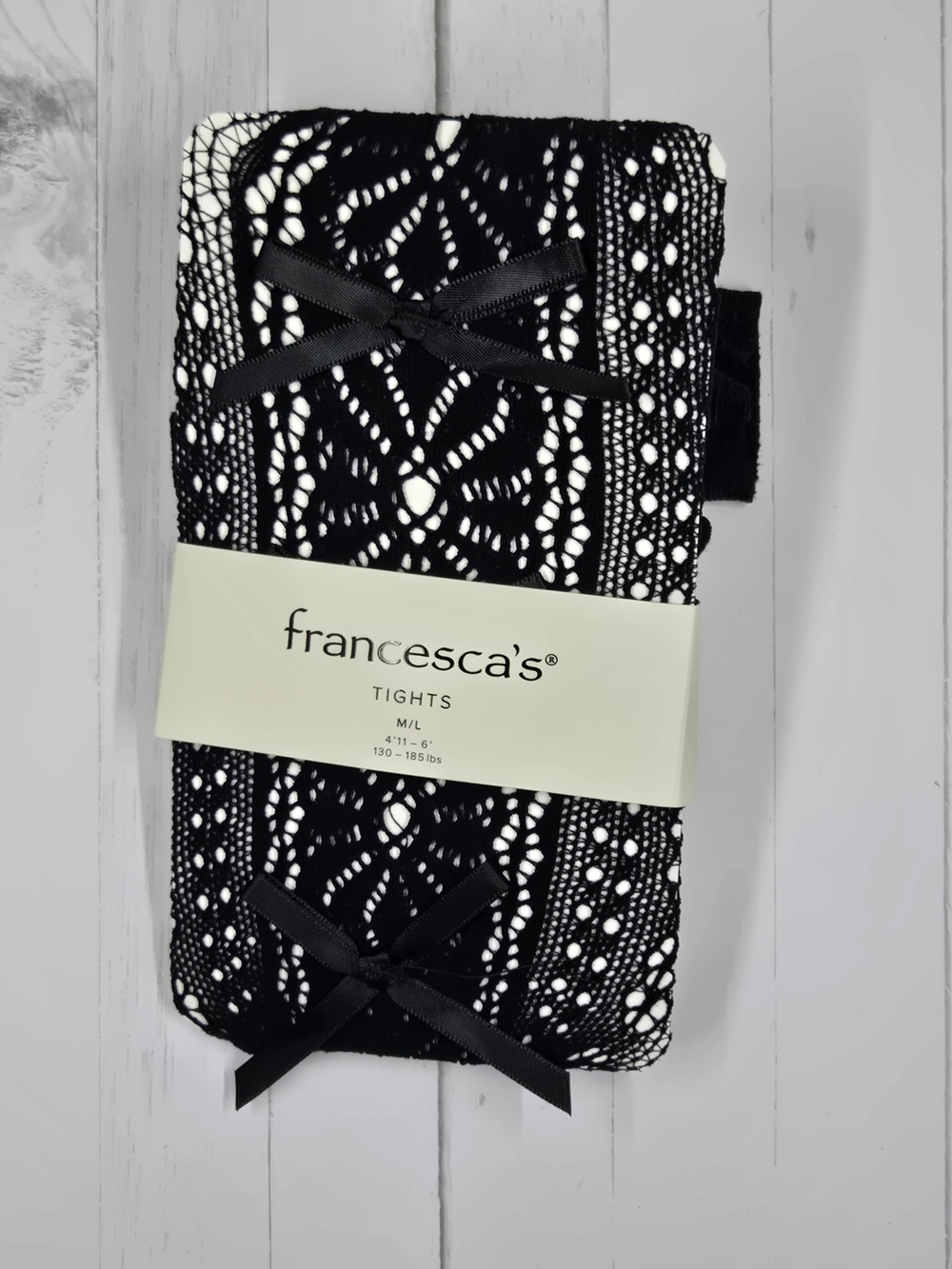 Francesca's Black Lace Pattern Tights With Cute Bows Sz M/L NWT